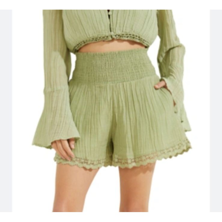 Guess Women's Remi Gauze Shorts Size S Nwt Smocked Waist Ramie Cotton Blend